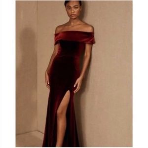 BHLDN Fawn Velvet Off the Shoulder Dress Red